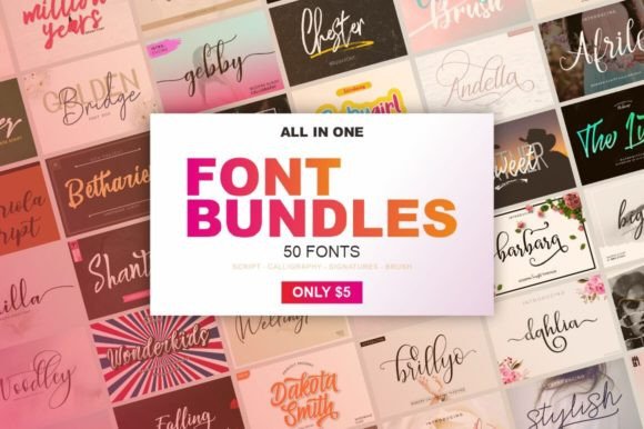 All in One Font Bundles: 50 Handwritten Script Fonts